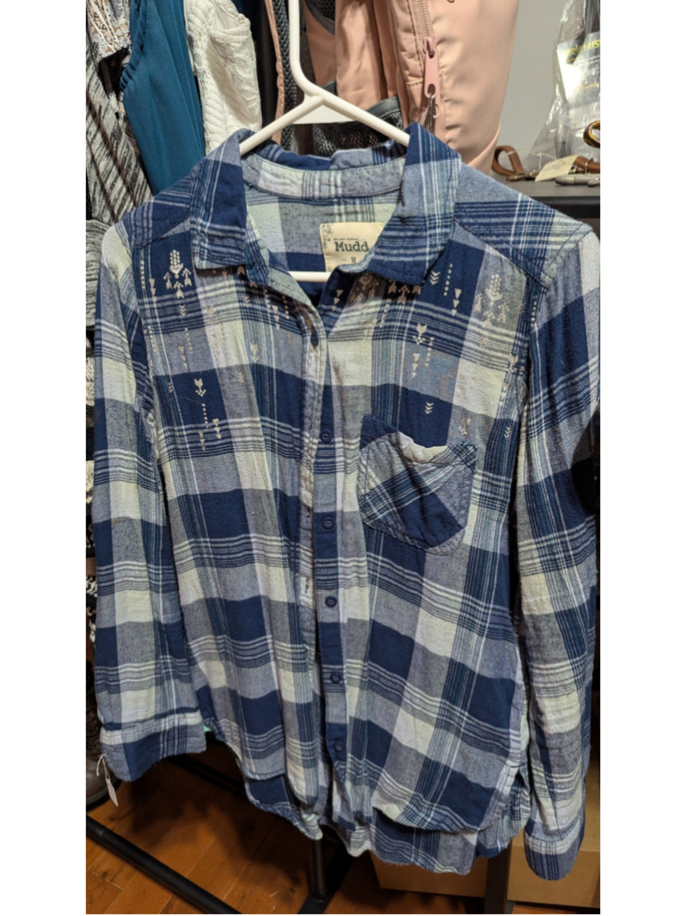 Blue Plaid Button Up Shirt | Mudd Medium